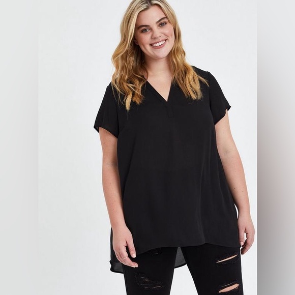 Torrid Georgette Hi-Low Tunic Black Blouse - Picture 4 of 12